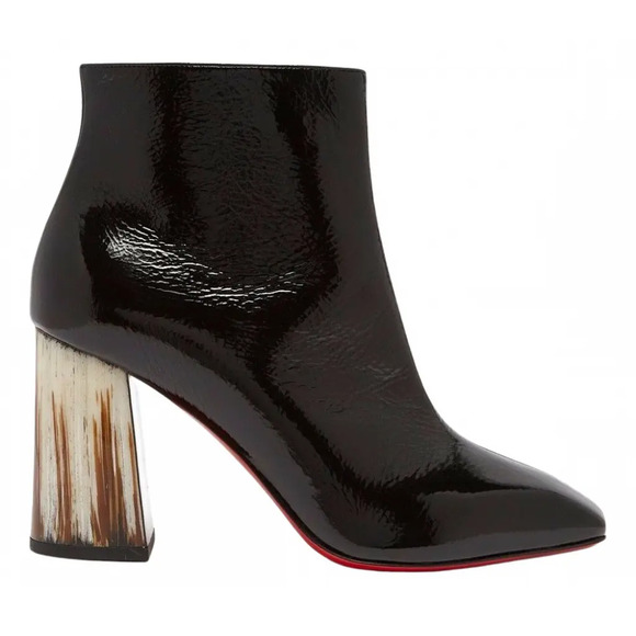 Christian Louboutin Hilconico 85 Black Patent Block Corne Heel Ankle Bootie 35.5 - Picture 1 of 12